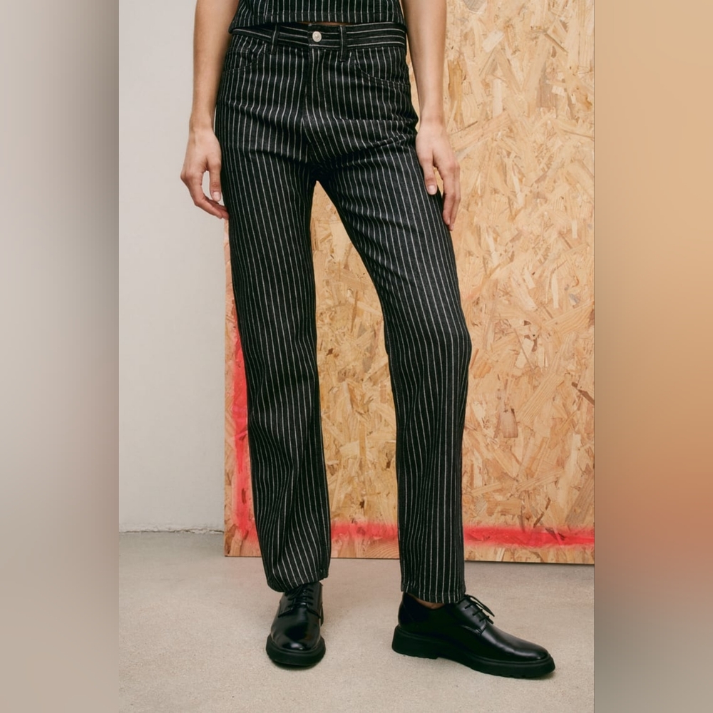 ZARA STRIPED STRAIGHT LEG PANTS